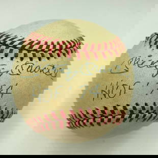 Mickey Mantle "Hall Of Fame 1974" Signed American League Baseball Beckett COA: Mickey Mantle "Hall Of Fame 1974" Signed American League Baseball Beckett COA Modified Item: No Product: Ball Sport: Baseball-MLB Autograph Authentication: James Spence Authentication (JSA) Team: New