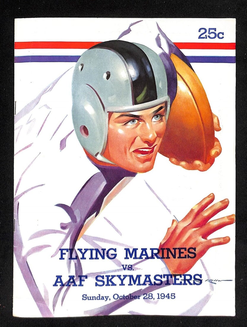 1945 Flying Marines v Air Force Skymasters Football Program 10/28 82883b57: 1945 Flying Marines v Air Force Skymasters Football Program 10/28 82883b57 Year: 1945 Team: Marines Original/Reproduction: Original Country/Region of Manufacture: United States Sport: Football Pre-Own