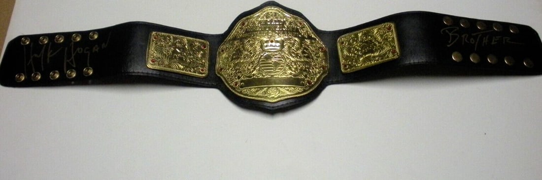 HULK HOGAN BROTHER THE HULKSTER LAST ONE HOGAN/COA SIGNED CHAMPIONSHIP BELT: HULK HOGAN BROTHER THE HULKSTER LAST ONE HOGAN/COA SIGNED CHAMPIONSHIP BELT Sport: Wrestling Original/Reprint: Original Product: Photo Pre-Owned PLEASE NOTE: Framed Large or heavy Items do not have sh