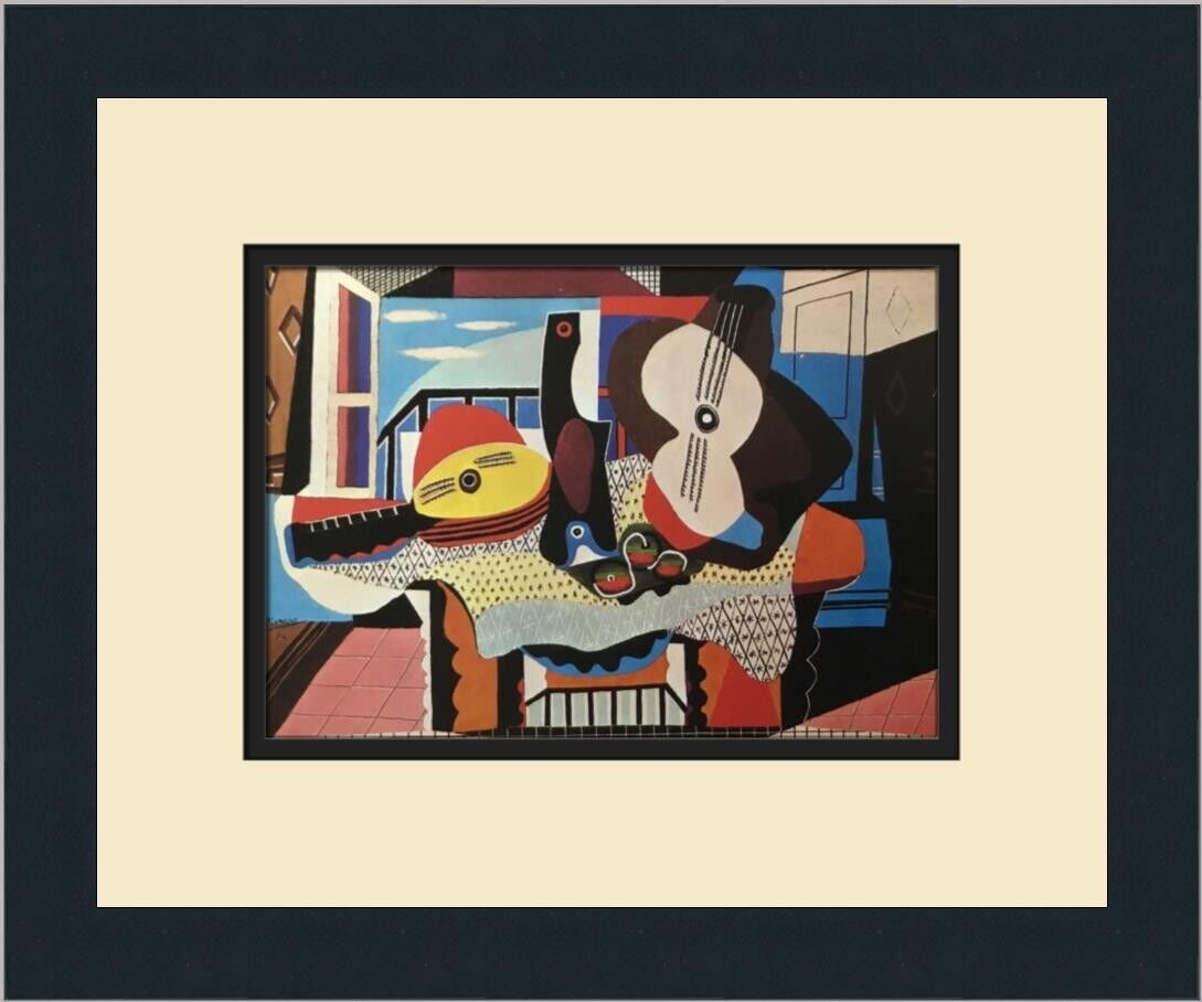 Pablo Picasso Mandolin and Guitar Custom Framed Print: Pablo Picasso Mandolin and Guitar Custom Framed Print Unit Of Sale: Single-Piece Work Artist: Pablo Picasso Size: Medium Custom Bundle: No Item Length: 14 in Region Of Origin: united states Framing: M