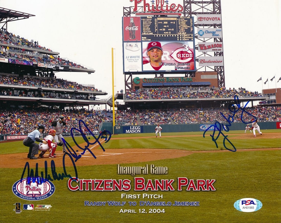 Wolf/Jimenez/Liberthal First Pitch at CBP Multi-Signed 8x10 Photo PSA/DNA 156320: Wolf/Jimenez/Liberthal First Pitch at CBP Multi-Signed 8x10 Photo PSA/DNA 156320 Sport: Baseball Product: Photo Original/Reprint: Original Team: Philadelphia Phillies Autograph Authentication: PSA/DNA