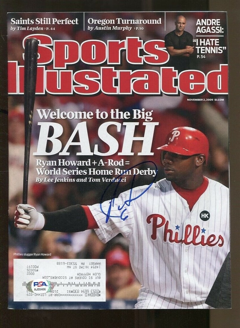 Ryan Howard Signed 2009 Sports Illustrated 11/2 Autographed Phillies PSA/DNA: Ryan Howard Signed 2009 Sports Illustrated 11/2 Autographed Phillies PSA/DNA Sport: Baseball-MLB Product: Magazine Original/Reprint: Original Player: Ryan Howard Team: Phillies Autograph Authenticatio