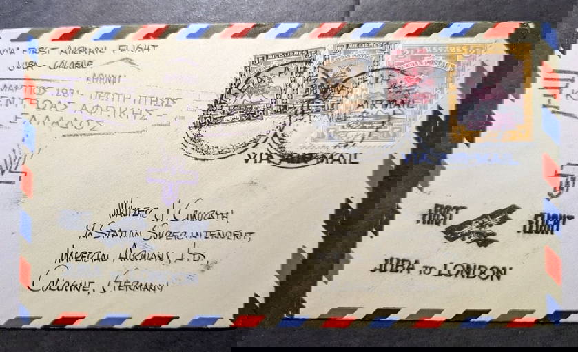 1931 Sudan Airmail First Flight Cover Ffc Juba To Cologne Germany Via Greece