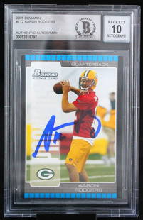 2005 Bowman #112 Aaron Rodgers Auto Green Bay Packers BAS Autograph 10: 2005 Bowman #112 Aaron Rodgers Auto Green Bay Packers BAS Autograph 10 Graded: No Sport: Football Manufacturer: Bowman Player/Athlete: Aaron Rodgers Features: Autograph Set: 2005 Bowman Professional G