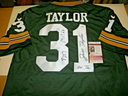 JIM TAYLOR GREEN BAY PACKERS HOF 76 JSA/COA SIGNED OFFICIAL LICENSED NIKE JERSEY: JIM TAYLOR GREEN BAY PACKERS HOF 76 JSA/COA SIGNED OFFICIAL LICENSED NIKE JERSEY Product: Jersey Player: James Lofton Sport: Football-NFL Team: Green Bay Packers Original/Reprint: Original Pre-Owned P