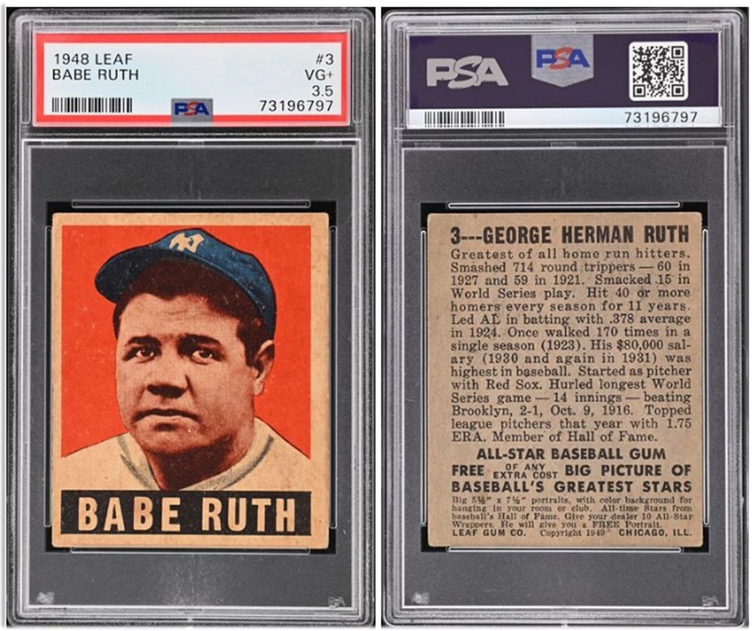 Babe Ruth 1948 Leaf Baseball Card #3 Psa 3.5 Very Good Plus