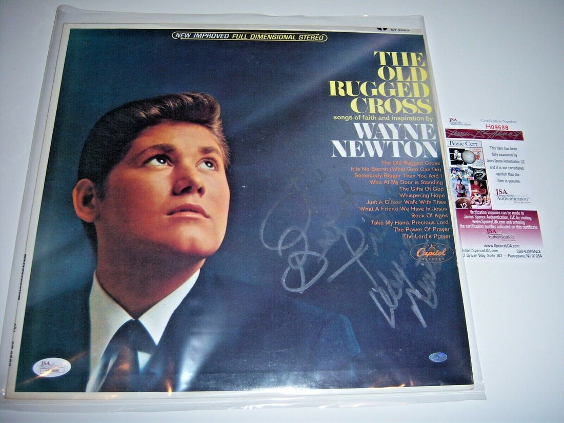 WAYNE NEWTON THE OLD RUGGED CROSS JSA/COA SIGNED LP RECORD ALBUM: WAYNE NEWTON THE OLD RUGGED CROSS JSA/COA SIGNED LP RECORD ALBUM Original/Reproduction: Original Object Type: Record Industry: Music Pre-Owned PLEASE NOTE: Framed Large or heavy Items do not have ship