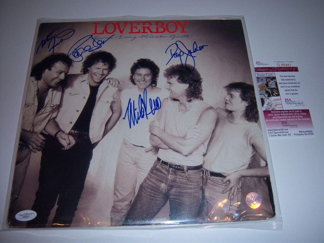 LOVERBOY LOVIN EVERY MINUTE OF IT 4 SIGS JSA/COA SIGNED LP RECORD ALBUM: LOVERBOY LOVIN EVERY MINUTE OF IT 4 SIGS JSA/COA SIGNED LP RECORD ALBUM Industry: Music Object Type: Record Original/Reproduction: Original Pre-Owned PLEASE NOTE: Framed Large or heavy Items do not ha