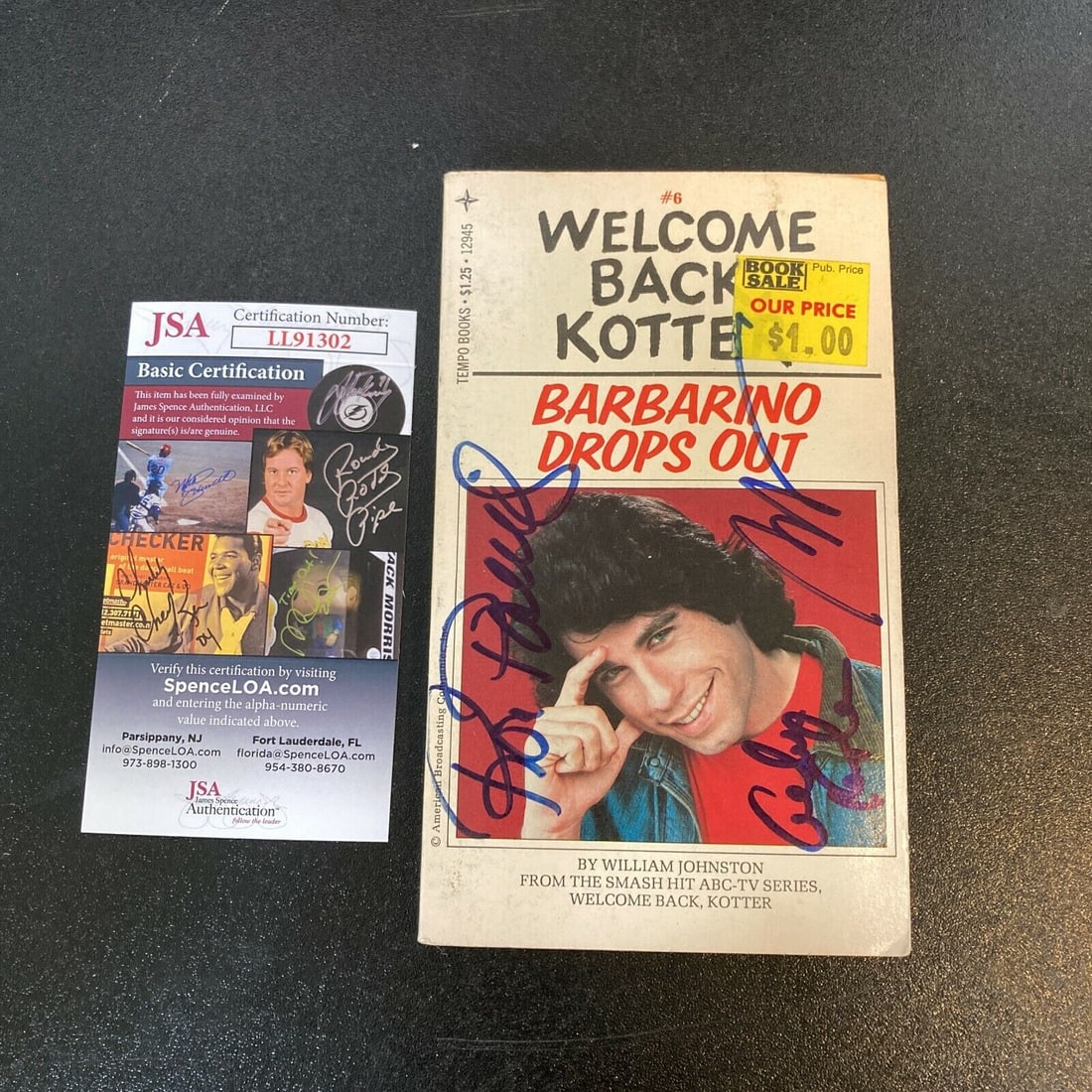 Welcome Back Kotter Cast Signed Vintage 1970s Book With JSA COA: Welcome Back Kotter Cast Signed Vintage 1970s Book With JSA COA Original/Reproduction: Original Product: Ball Sport: Baseball-MLB Original/Reprint: Original Autograph Authentication: James Spence (JSA