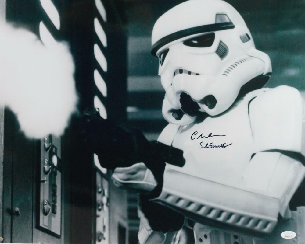 Chris Bunn Autographed Firing Gun 16x20 Photo w/ Stormtrooper - JSA *Back: Chris Bunn Autographed Firing Gun 16x20 Photo w/ Stormtrooper - JSA *Back Industry: Movies Object Type: Photograph Original/Reproduction: Original Signed By: Chris Bunn Autograph Authentication: James