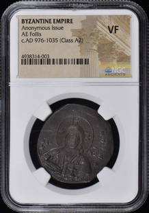 Anonymous Issue BYZANTINE EMPIRE AE Follis NGC VF20: Anonymous Issue BYZANTINE EMPIRE AE Follis NGC VF20 Certification: NGC Certification Number: 4938314003 Grade: VF20 Pre-Owned The MYNT Guarantee: All items in this auction are guaranteed to be 100% au