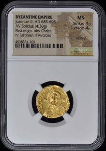 Justinian II AD 685-695 BYZANTINE EMPIRE AV Solidus NGC MS60 First Reign Christ: Justinian II AD 685-695 BYZANTINE EMPIRE AV Solidus NGC MS60 First Reign Christ Certification: NGC Certification Number: 4938331205 Grade: MS60 Pre-Owned The MYNT Guarantee: All items in this auction