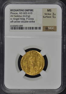 Phocas AD 602-610 BYZANTINE EMPIRE Solidus NGC MS60 Double Struck: Phocas AD 602-610 BYZANTINE EMPIRE Solidus NGC MS60 Double Struck Certification: NGC Certification Number: 4165492009 Grade: MS60 Pre-Owned The MYNT Guarantee: All items in this auction are guaranteed