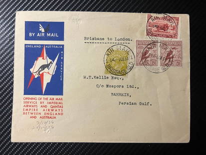1931 Australia Airmail First Flight Cover FFC Brisbane to Bahrein Persian Gulf: 1931 Australia Airmail First Flight Cover FFC Brisbane to Bahrein Persian Gulf Place Of Origin: Australia & Oceania Pre-Owned The MYNT Guarantee: All items in this auction are guaranteed to be 100% au