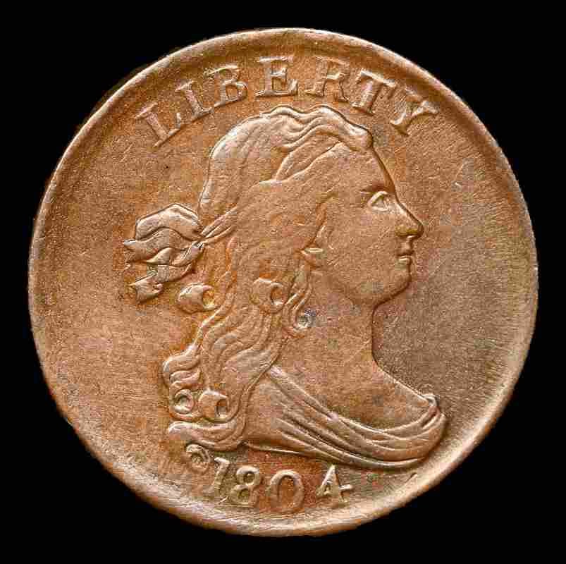 1804 Plain 4, No Stems Draped Bust Half Cent 1/2c Graded xf45+ By SEGS: 1804 Plain 4, No Stems Draped Bust Half Cent 1/2c Graded xf45+ By SEGS MYNT Auctions does not necessarily agree with SEGS grade on this example. Please inspect images and conduct your own research bef