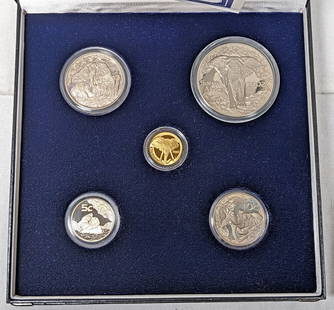 1996 2002 African Elephant 5 Coin Gold & Silver Set - 1/4oz Gold - 4oz Silver: 1996 2002 African Elephant 5 Coin Gold & Silver Set - 1/4oz Gold - 4oz Silver Certification: Uncertified Composition: Gold Year: 1996 Pre-Owned The MYNT Guarantee: All items in this auction are guaran