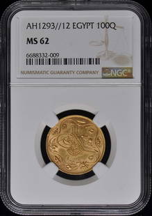 AH1293//12 EGYPT 100Q NGC MS62 Gold: AH1293//12 EGYPT 100Q NGC MS62 Gold Circulated/Uncirculated: Uncirculated Year: NONE Certification: NGC Certification Number: 6688332009 Grade: MS62 Pre-Owned The MYNT Guarantee: All items in this auc