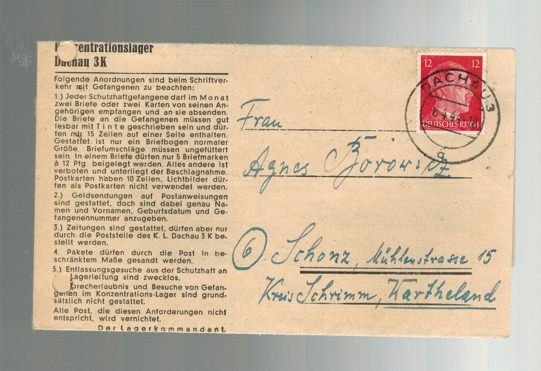 1944 Germany Dachau Concentration Camp Cover to Wartheland KZ Caritas Tarnow: 1944 Germany Dachau Concentration Camp Cover to Wartheland KZ Caritas Tarnow Type: Cover Region: Germany Topic: Concentration Camp Pre-Owned While the lot images are representative of the item, the si