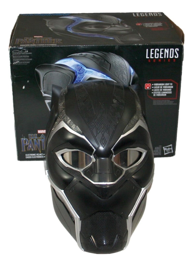 Black Panther Marvel Legends Series Electronic Role Play Helmet w/Box: Black Panther Marvel Legends Series Electronic Role Play Helmet w/Box Industry: Movies Condition: Used Movie: Black Panther Original/Reproduction: Original Product: Black Panther Helmet Pre-Owned Whil