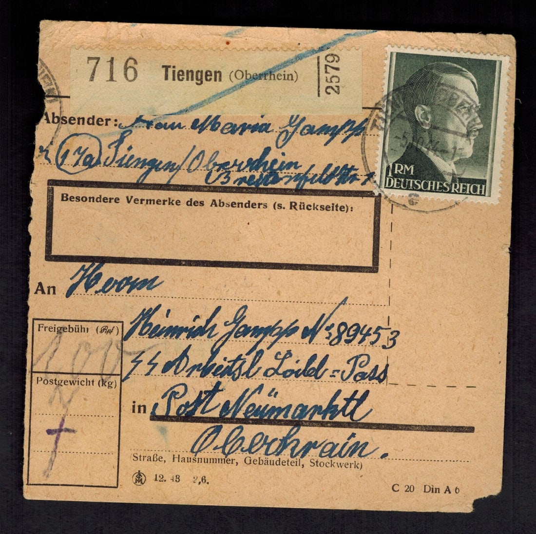 1944 Tiengen Germany Parcel Cover Loibl Pass Concentration Camp Mauthausen KZ: 1944 Tiengen Germany Parcel Cover Loibl Pass Concentration Camp Mauthausen KZ Type: Cover Region: Germany Topic: Concentration Camp Pre-Owned While the lot images are representative of the item, the s
