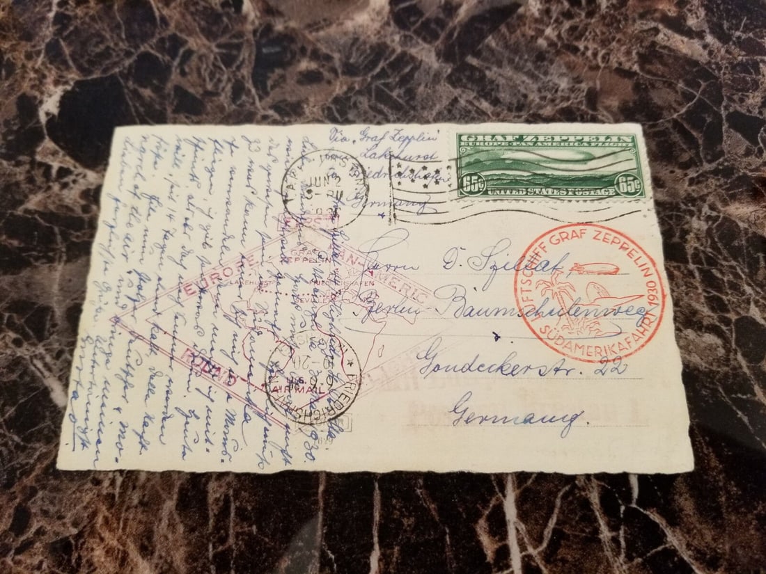 1930 USA Graf Zeppelin postcard cover Around the World # C13 to Germany: 1930 USA Graf Zeppelin postcard cover Around the World # C13 to Germany Topic: zeppelin Quality: Used Place Of Origin: United States Grade: Ungraded Certification: Uncertified Pre-Owned While the lot