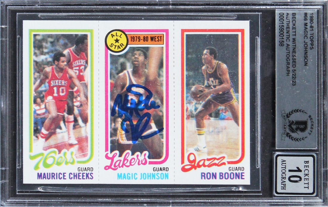 Lakers Magic Johnson Signed 1980 Topps #66 Card Auto 10! BAS Slabbed: Lakers Magic Johnson Signed 1980 Topps #66 Card Auto 10! BAS Slabbed Graded: Yes Sport: Basketball League: NBA Team: Los Angeles Lakers Certification Number: 15900158 Product Coa: Beckett Product Sign