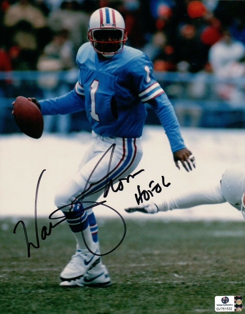 Warren Moon Signed Autographed 8X10 Photo Oilers Scrambling "HOF 06": Warren Moon Signed Autographed 8X10 Photo Oilers Scrambling "HOF 06" Sport: Football Product: Photo Original/Reprint: Original Player: Warren Moon Team: Houston Oilers Pre-Owned While the lot images a