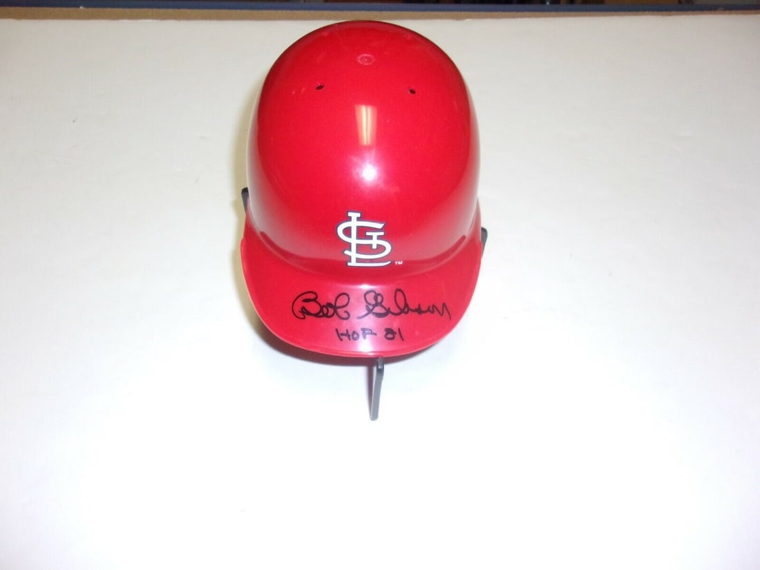 BOB GIBSON ST.LOUIS CARDINALS HOF 1981 W/COA SIGNED MINI HELMET: BOB GIBSON ST.LOUIS CARDINALS HOF 1981 W/COA SIGNED MINI HELMET Product: Helmet Sport: Baseball-MLB Original/Reprint: Original Pre-Owned While the lot images are representative of the item, the size, 