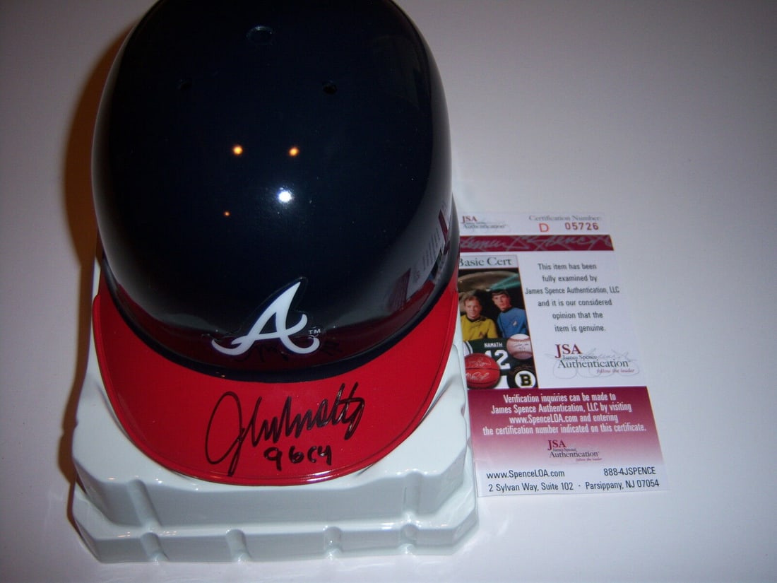 JOHN SMOLTZ ATLANTA BRAVES 96 CY JSA/COA SIGNED MINI HELMET: JOHN SMOLTZ ATLANTA BRAVES 96 CY JSA/COA SIGNED MINI HELMET Sport: Baseball-MLB Product: Helmet Original/Reprint: Original Pre-Owned While the lot images are representative of the item, the size, plac