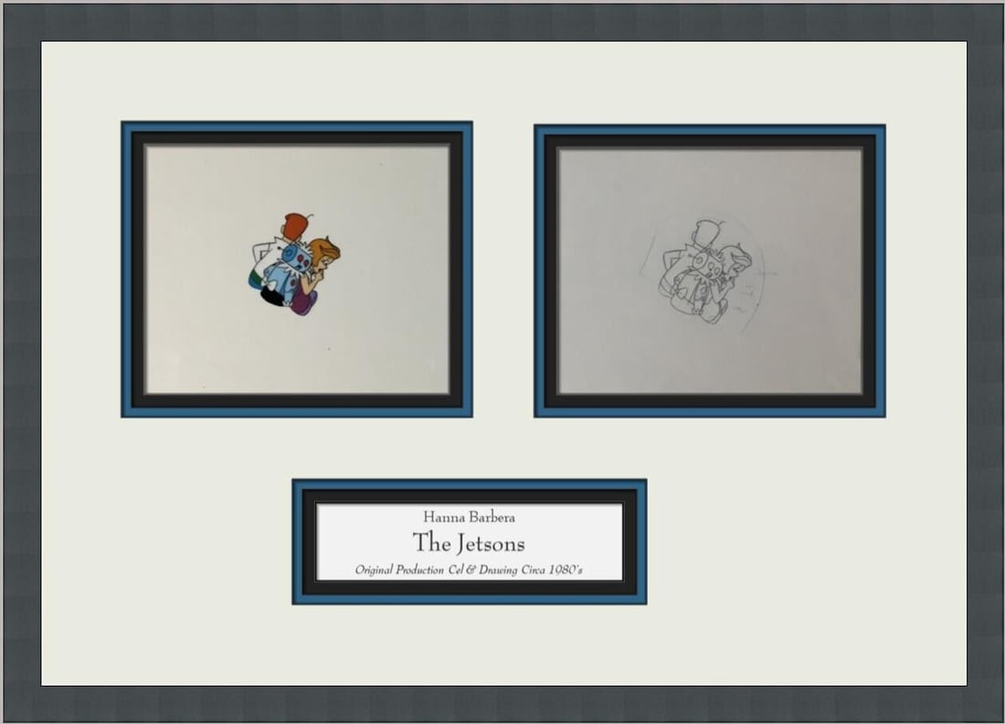 The Jetsons Hand Painted Animation Production Cel Custom Framed I: The Jetsons Hand Painted Animation Production Cel Custom Framed I Animation Studio: Hanna-Barbera Signed By: not signed Character: George Jetson Jane Jetson Rosie Tradition: Western Animation Signed: 