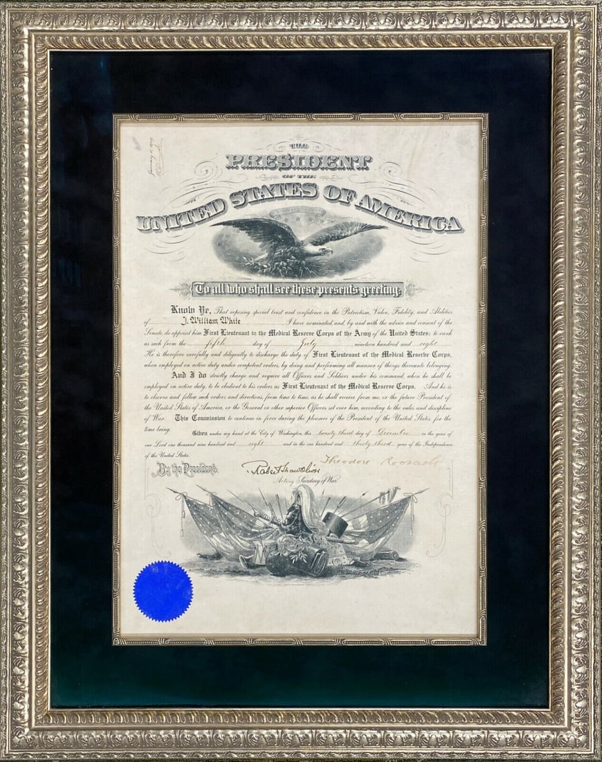 President Theodore Roosevelt Signed Appointment FRAME JSA LOA: President Theodore Roosevelt Signed Appointment FRAME JSA LOA Autograph Authentication: James Spence (JSA) Signed: Yes Industry: Presidential President: Theodore Roosevelt Original/Reproduction: Origi