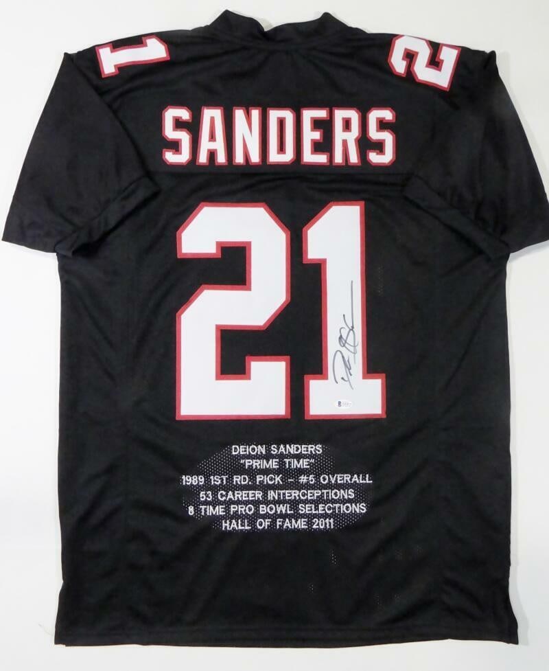 Deion Sanders Autographed Black Pro Style STAT Jersey- Beckett W *Black *1: Deion Sanders Autographed Black Pro Style STAT Jersey- Beckett W *Black *1 Sport: Football Product: Jersey Original/Reprint: Original Player: Deion Sanders Team: Atlanta Falcons Autograph Authenticati