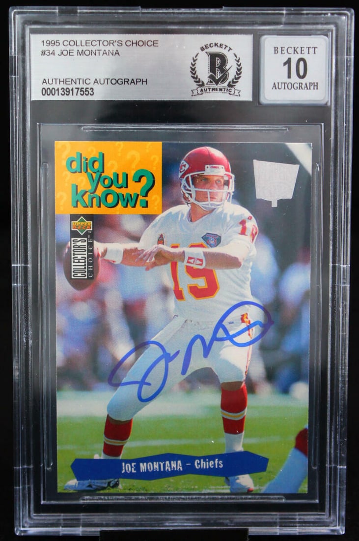 1995 Collectors Choice #34 Joe Montana Auto Kansas City Chiefs BAS Autograph 10: 1995 Collectors Choice #34 Joe Montana Auto Kansas City Chiefs BAS Autograph 10 Player/Athlete: Joe Montana Team: Kansas City Chiefs Year Manufactured: 1995 Season: 1995 Vintage: No Sport: Football Ca