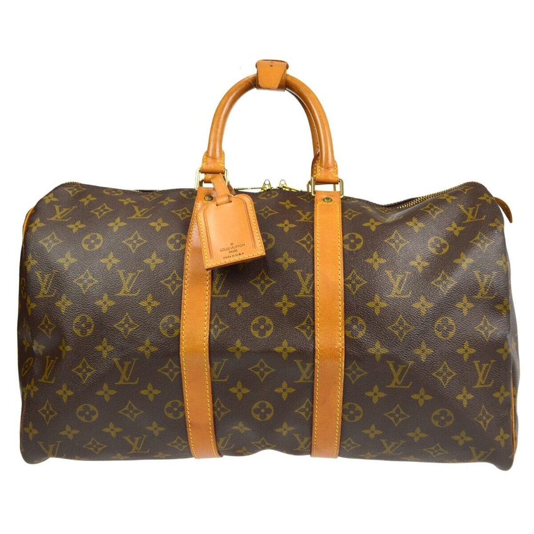 Louis Vuitton Keepall 45 Travel Handbag Monogram M41428 SD1915: Louis Vuitton Keepall 45 Travel Handbag Monogram M41428 SD1915 Bag Width: 18 in Pattern: Monogram Bag Height: 11 in Closure: Zip Handle/Strap Color: Beige Occasion: Travel Size: Extra Large Handle Sty