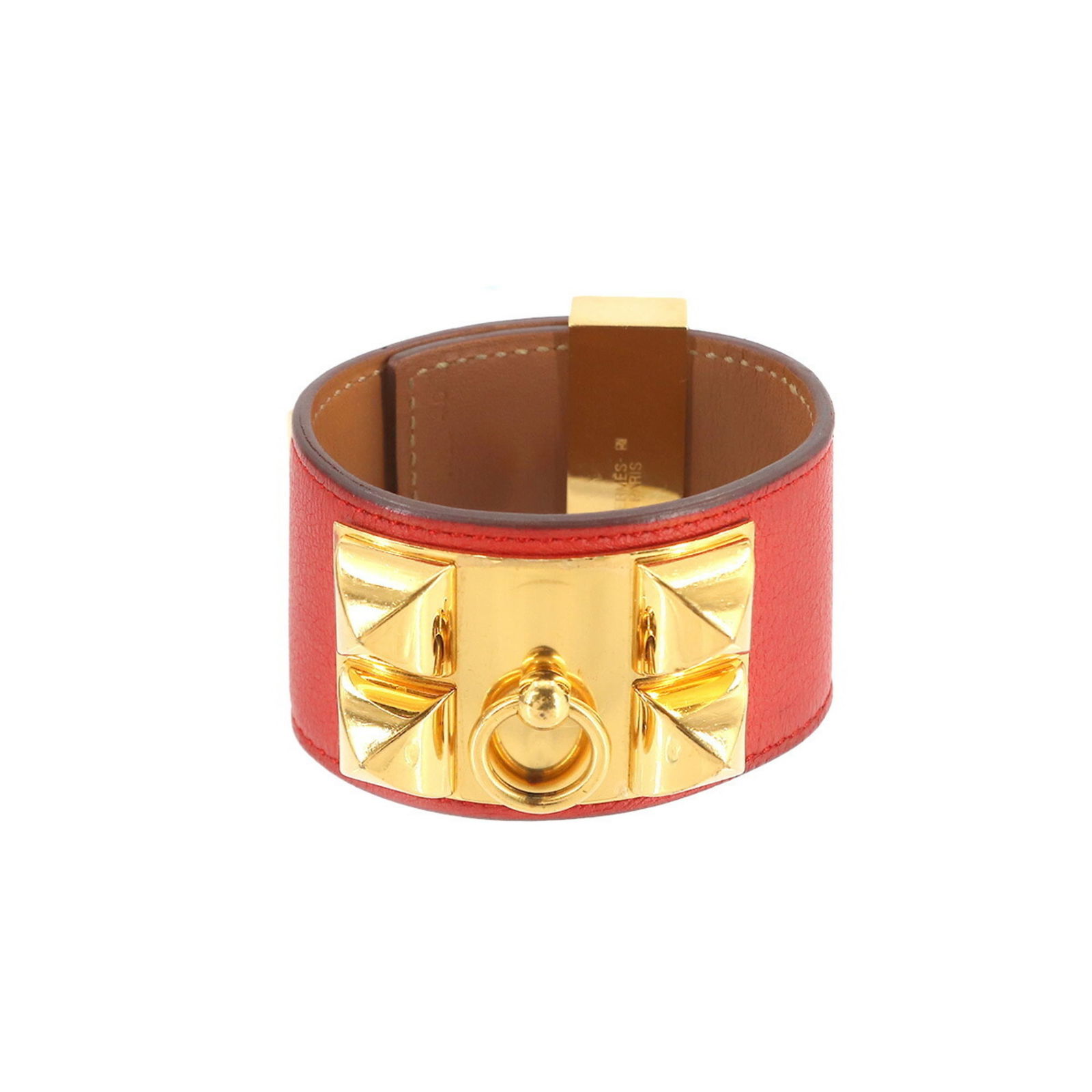 Hermes HERMES Collier De Chien Bangle Swift Rose Jaipur #Q Engraved Gold Metal Fittings: Hermes HERMES Collier De Chien Bangle Swift Rose Jaipur #Q Engraved Gold Metal Fittings Brand: Hermes Line: Collier de Chien Type: Bangle Gender: Women Material: Swift leather Color: Rose jaipur Size: