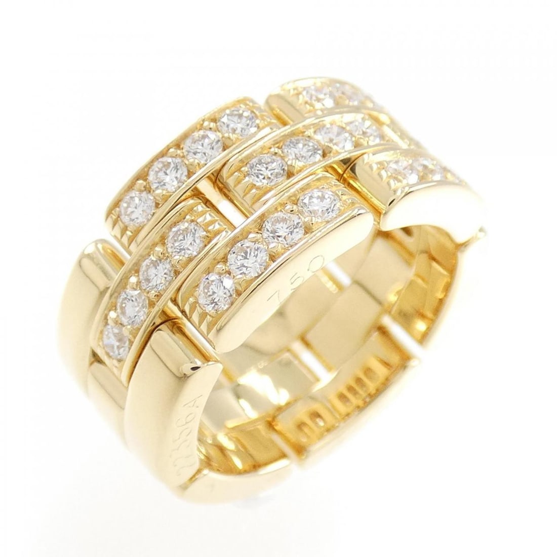 Cartier Maillon Panthere half Diamond Ring: Cartier Maillon Panthere half Diamond Ring Style: Ring Material: 750 Yellow Gold Gender: Ladies" Size: 3.5 (US size) (45) Accessories: No accessories Main Stone: Diamond Weight: approx. 10.8G Actualsi