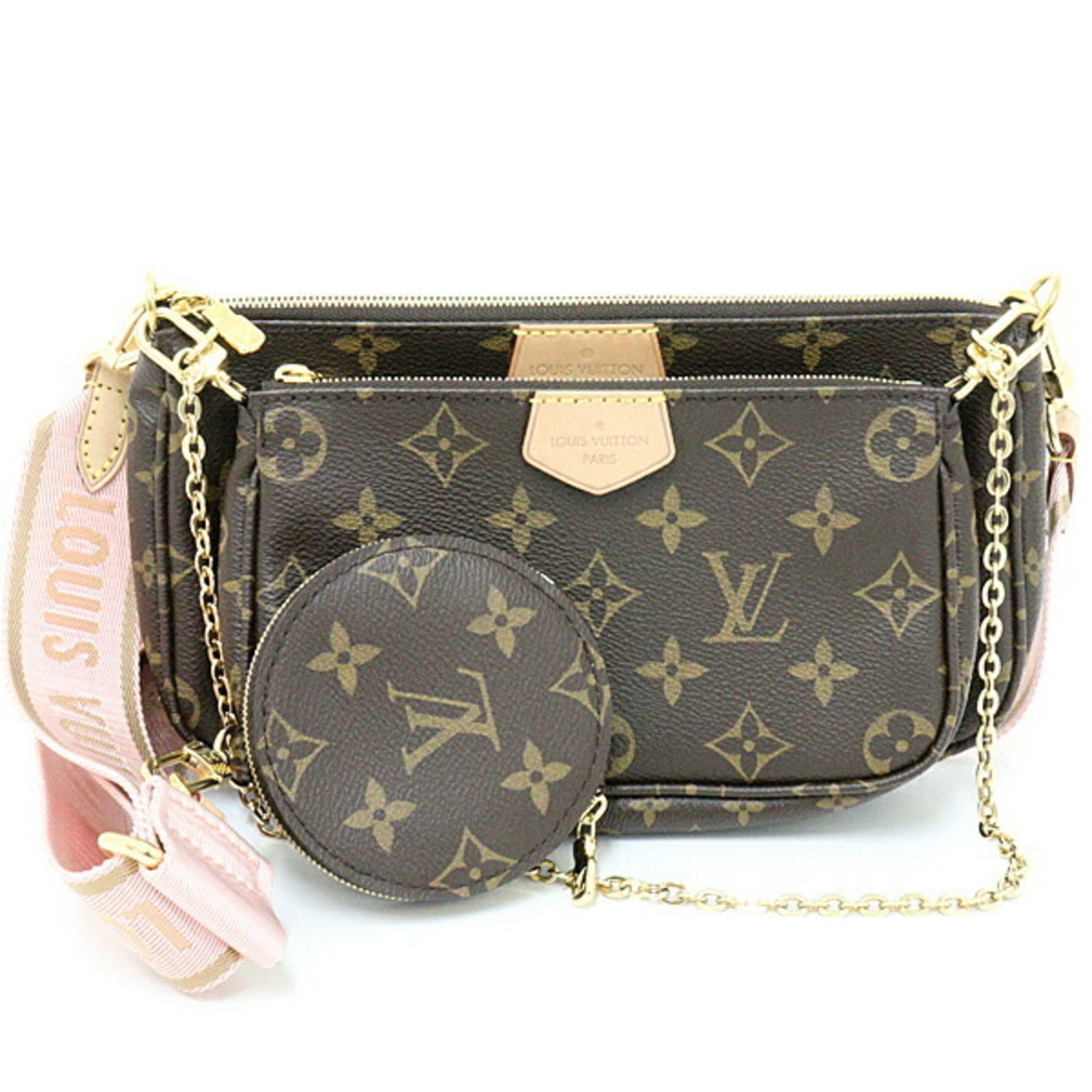 Louis Vuitton Multi Pochette Accessoire Coin Purse Pouch M44840 Brown Pink: Louis Vuitton Multi Pochette Accessoire Coin Purse Pouch M44840 Brown Pink Brand: Louis Vuitton Line: Monogram Model: M44840 Country of Origin: France Type: Pochette Pouch Material: Monogram Leather M