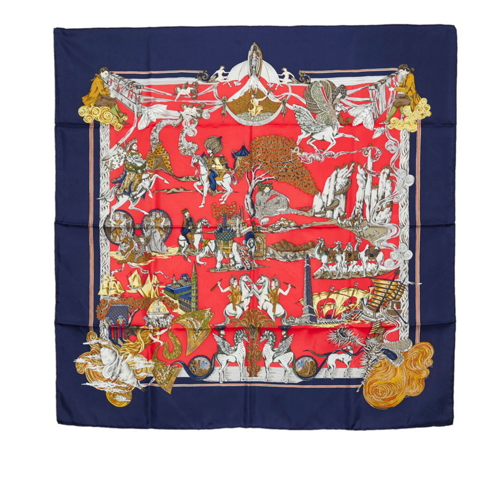 Hermes Carre 90 Au FIL de la SOIE As the Silk Thread Goes Scarf Muffler Navy Multicolor Women's: Hermes Carre 90 Au FIL de la SOIE As the Silk Thread Goes Scarf Muffler Navy Multicolor Women's HERMES Brand: Hermes Type: Scarf Gender: Women Color: Multi-color Navy Material: Silk Silk: Size (LxW):
