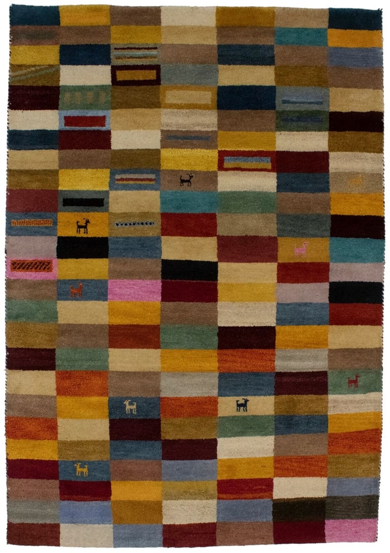 Multicolored Hand-Knotted Gabbeh 55X8 Modern Oriental Rug Checker Design Carpet: Multicolored Hand-Knotted Gabbeh 55X8 Modern Oriental Rug Checker Design Carpet Free continental US Shipping Type: Area Rug Size: 7"10 X 5"5 Ft Color: Multicolored Weave: Hand-Knotted Material: Wool I