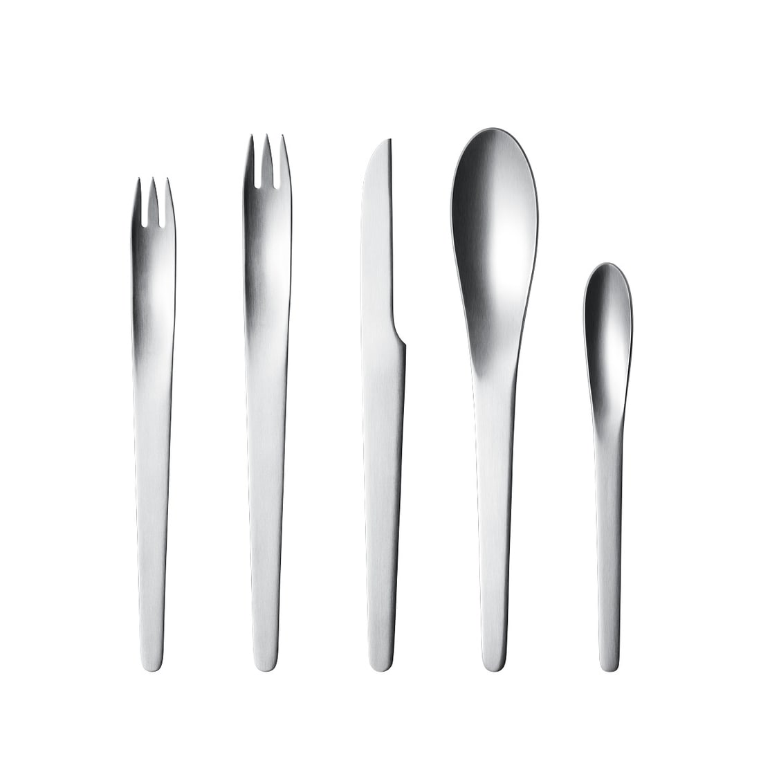 Arne Jacobsen by Georg Jensen Stainless Steel Service for 4 Set 20 pieces - New: Arne Jacobsen by Georg Jensen Stainless Steel Service for 4 Set 20 pieces - New The absolute minimalism and simplicity of this striking stainless steel cutlery set has made it a truly iconic piece of 