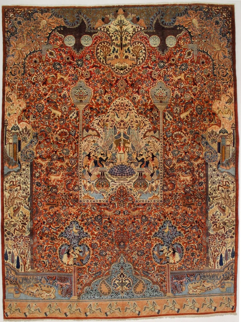 One-of-a-Kind Pictorial Design 10X13 Classical Oriental Rug Home Decor Carpet: One-of-a-Kind Pictorial Design 10X13 Classical Oriental Rug Home Decor Carpet Free continental US Shipping Type: Area rug Size: 13' 2" x 9' 9" Ft Color: Rust-Brown Production Technique: Knotted Materi