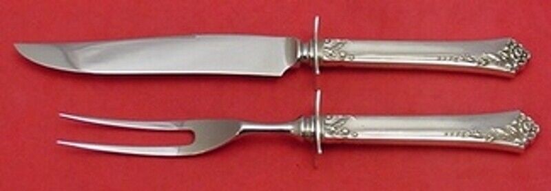 Damask Rose by Oneida Sterling Silver Steak Carving Set (Kn 11 1/4", Fk 8 7/8"): Damask Rose by Oneida Sterling Silver Steak Carving Set (Kn 11 1/4", Fk 8 7/8") Damask rose by oneidasterling silver hollow handle with stainless blade/implement steak carving set, 2-piece1- steak car