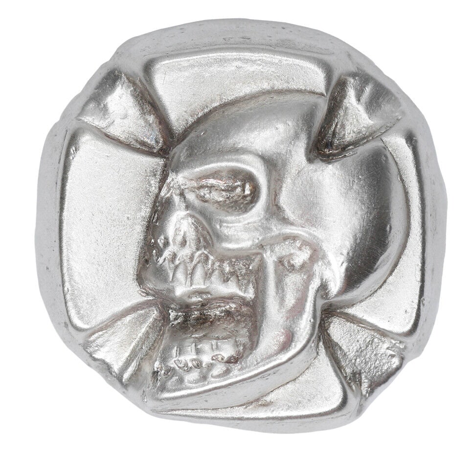 3 TROY OUNCE .999 FINE SILVER HAND POURED BISON BULLION PREMIUM ART BAR SKULL: 3 TROY OUNCE .999 FINE SILVER HAND POURED BISON BULLION PREMIUM ART BAR SKULL Modified Item: No Fineness: 0.999 Brand/Mint: Bison Bullion Shape: ART POUR Total Precious Metal Content: 3 toz Pre-Owned