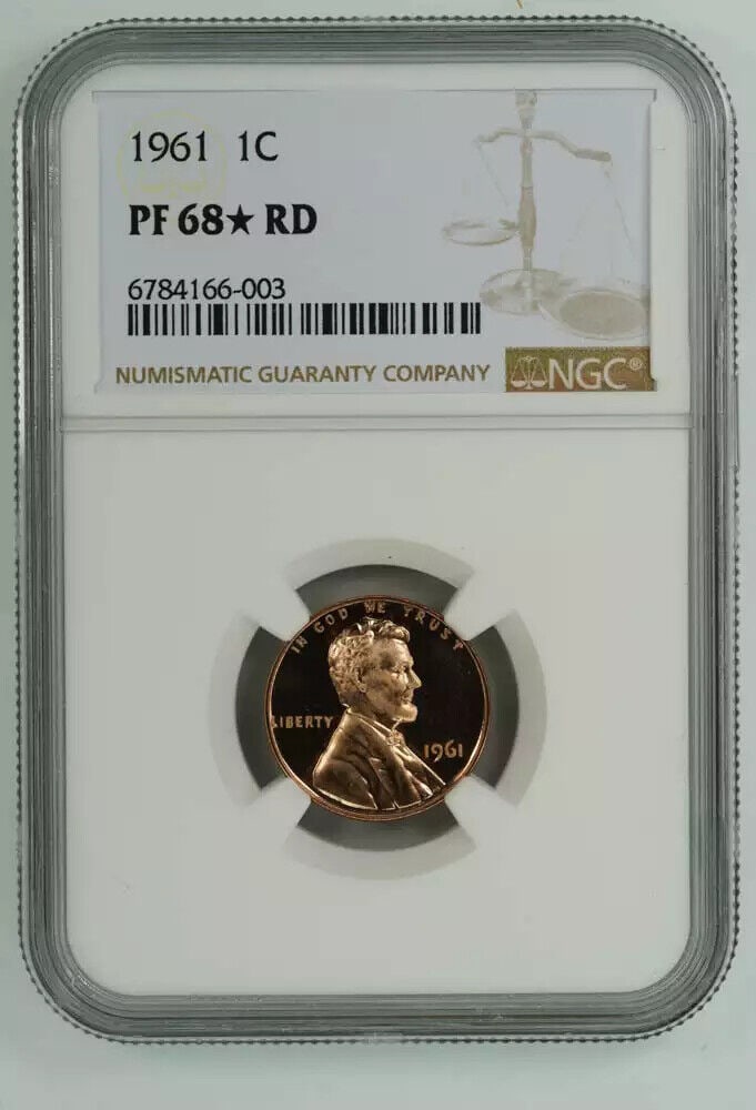 1961 PROOF LINCOLN MEMORIAL CENT PENNY 1C NGC CERTIFIED PF 68* STAR RED (003): 1961 PROOF LINCOLN MEMORIAL CENT PENNY 1C NGC CERTIFIED PF 68* STAR RED (003) Certification: NGC Composition: Copper Grade: PF 68* Year: 1961 Circulated/Uncirculated: Uncirculated Strike Type: Proof M