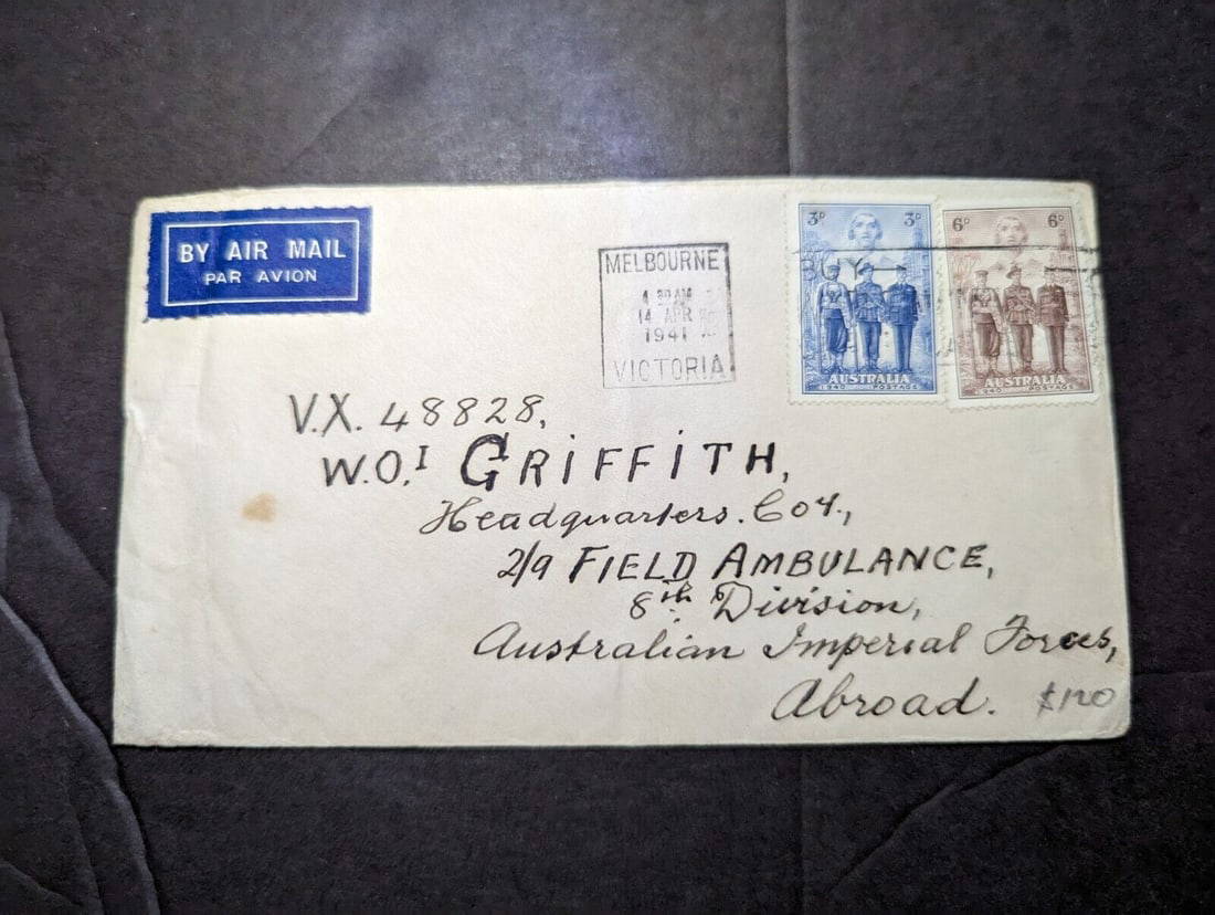 1941 Australia Airmail Cover Melbourne Vic To Australian Imperial Forces Abroad Auction
