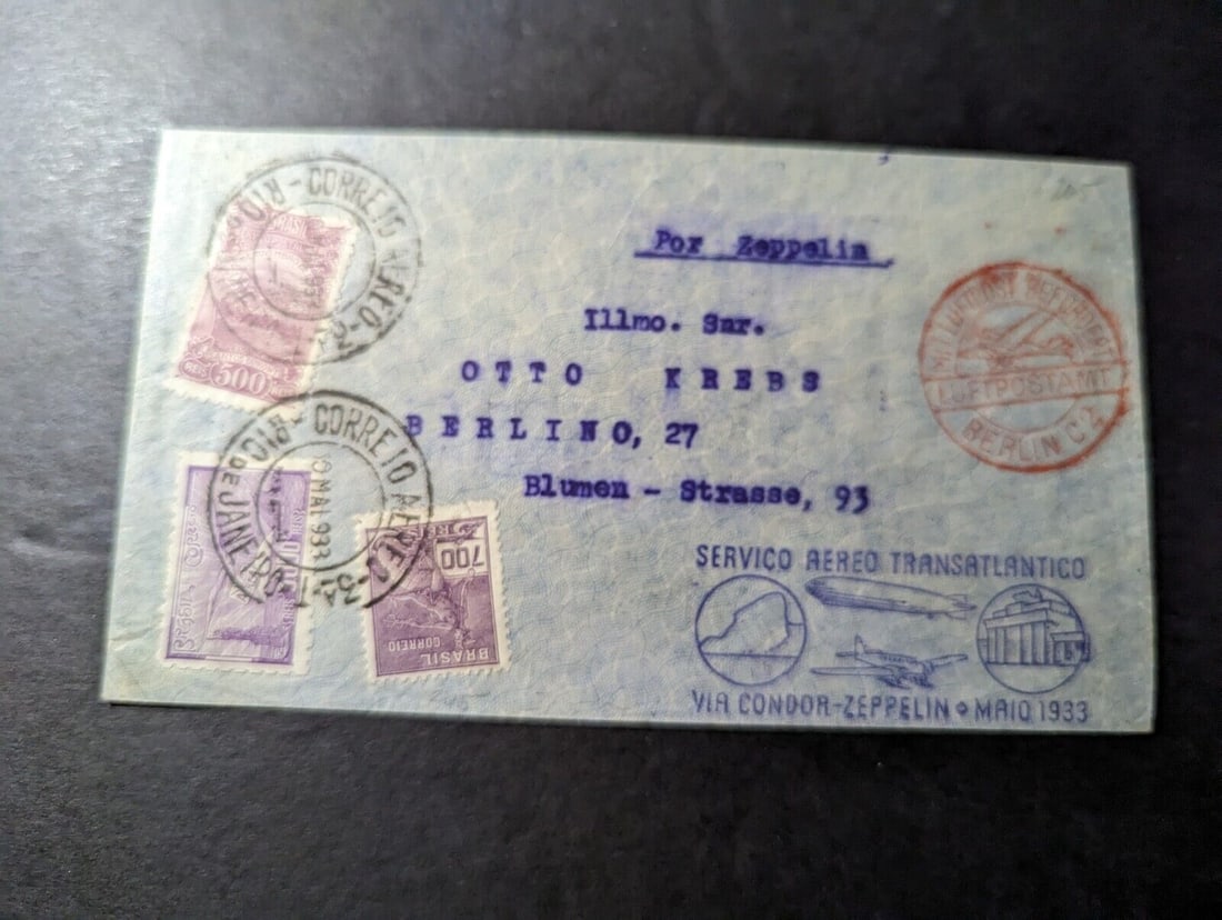 1933 Brazil Airmail LZ 127 Graf Zeppelin Cover Rio De Janeiro to Berlin Germany: 1933 Brazil Airmail LZ 127 Graf Zeppelin Cover Rio De Janeiro to Berlin Germany Place Of Origin: Brazil Quality: Used Grade: Ungraded Certification: Uncertified Pre-Owned The MYNT Guarantee: All items