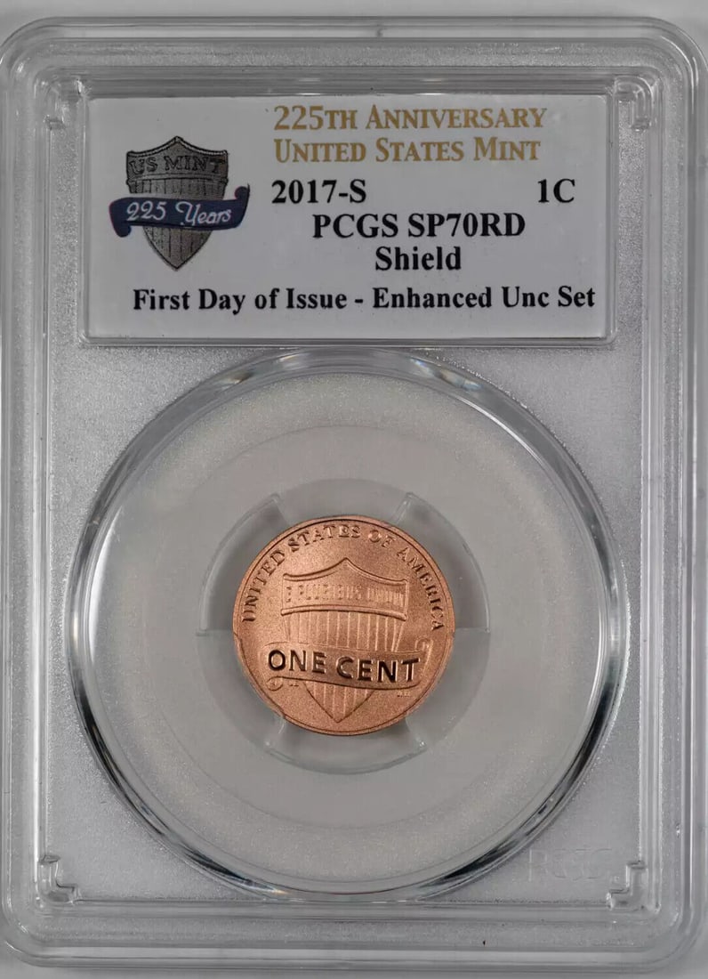 2017 S LINCOLN MEMORIAL CENT 1C SHIELD PCGS SP 70 RED SPECIMEN 225TH ANNIV (846): 2017 S LINCOLN MEMORIAL CENT 1C SHIELD PCGS SP 70 RED SPECIMEN 225TH ANNIV (846) Certification: PCGS Composition: Copper Grade: SP-70 Year: 2017 Circulated/Uncirculated: Uncirculated Strike Type: SP M