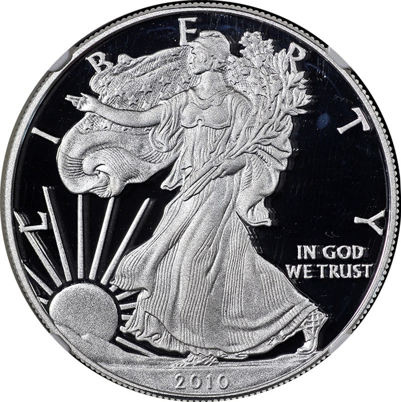 2010-W Silver American Eagle $1 NGC PF70 Ultra Cameo 25 Years Silver Eagle STOCK: 2010-W Silver American Eagle $1 NGC PF70 Ultra Cameo 25 Years Silver Eagle STOCK Certification: NGC Grade: PF70 Ultra Cameo Certification Number: 3450298-048 Composition: Silver Year: 2010 Fineness: 0