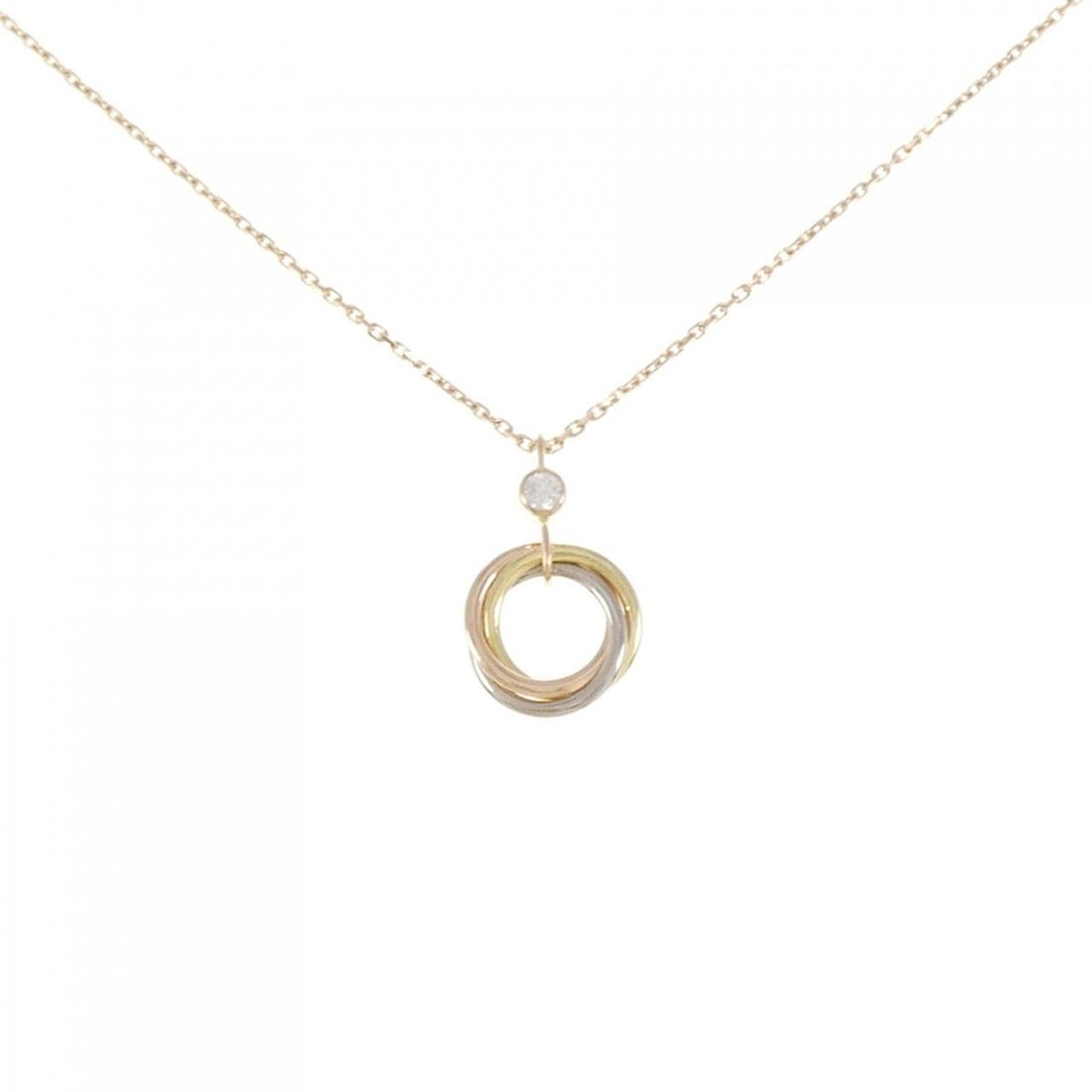 Cartier Trinity Necklace: Cartier Trinity Necklace Style: Necklace Material: 750 Yellow Gold 750 White Gold 750 Pink Gold Gender: Ladies" Size: 44/46cm Accessories: No accessories Main Stone: Diamond Weight: approx. 3.1g Actua