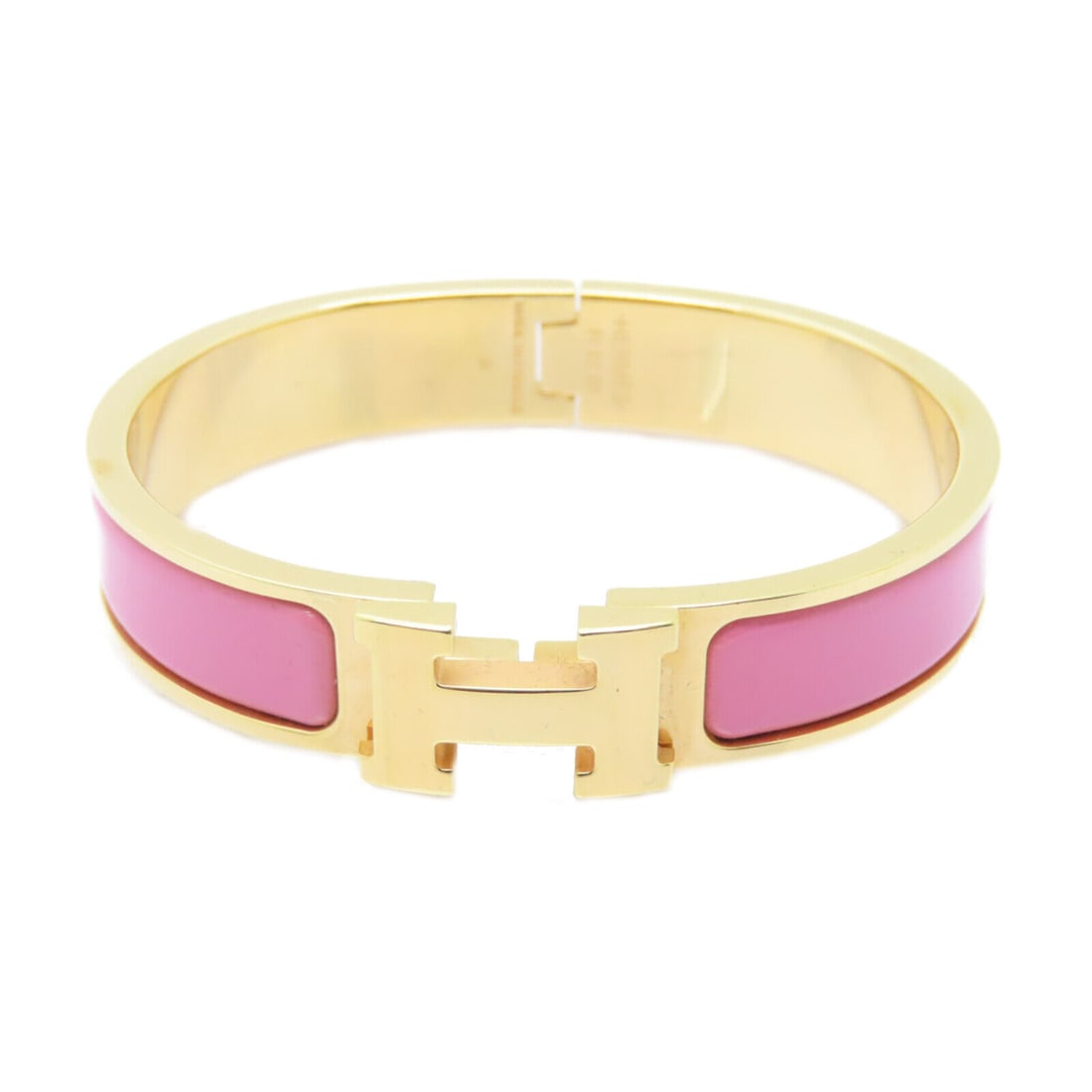 HERMES GHW H Bangle Metal Gold Pink: HERMES GHW H Bangle Metal Gold Pink Style: Bangle Material: Other Color: Pink Metal: Other Size Type: Regular Main Stone: No Stone Type: Bangle Frame Color: Pink Metal Purity: Other AB: Very Good The 